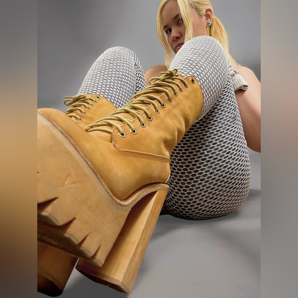 Jeffrey Campbell Tan In Charge Nubuck Leather Shearling Wood Platform Boots - Picture 15 of 15